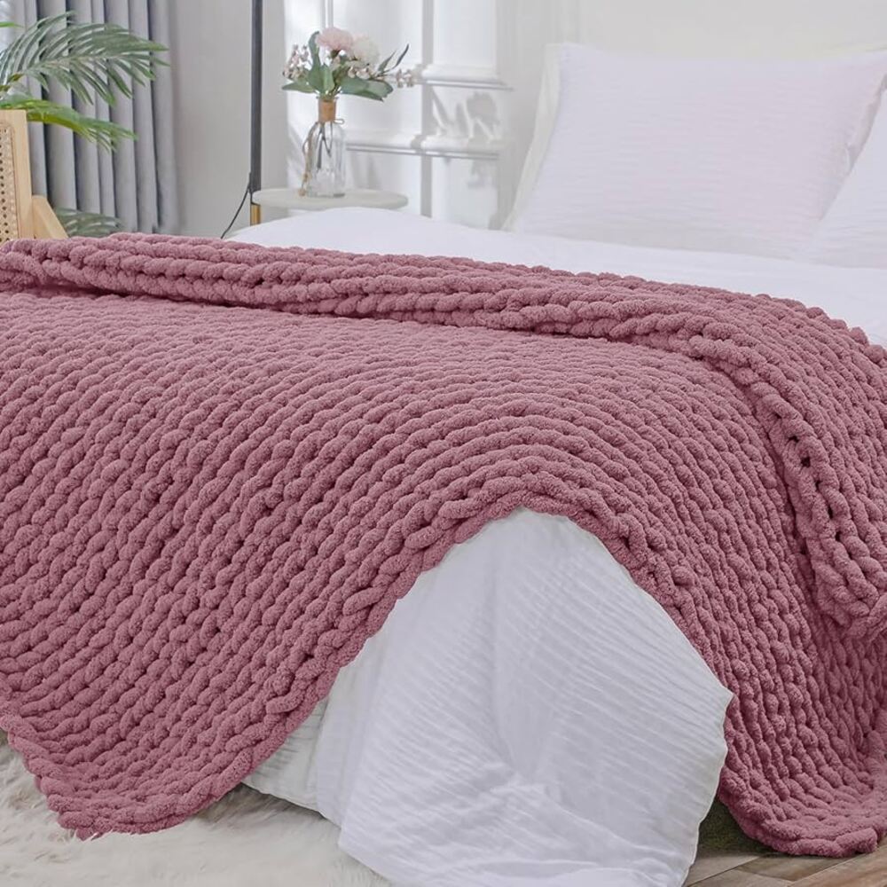 Bigacogo Chunky Knit Throw Blanket for Couch, 40x80 inches, Burnt Rose